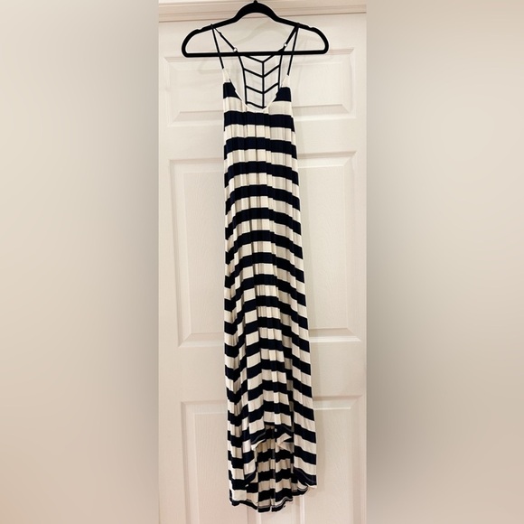 Cynthia Rowley Striped Ladder Back High Low Pleated Maxi Dress Blue White sz XS - Picture 1 of 6